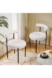 Living and Home 2PCS Sherpa Fleece Upholstered Dining Chairs in White