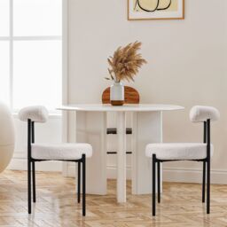 Living and Home 2PCS Sherpa Fleece Upholstered Dining Chairs in White - thumbnail 2