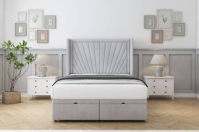 "Comfort Beds Sunrise Naples Ottoman Bed Base-54"" Wingback Headboard in Silver - Size: Super King" - image 1