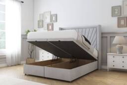 "Comfort Beds Sunrise Naples Ottoman Bed Base-54"" Wingback Headboard in Silver - Size: Super King" - thumbnail 2