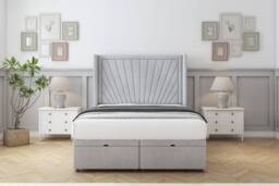 "Comfort Beds Sunrise Naples Ottoman Bed Base-54"" Wingback Headboard in Silver - Size: Super King" - thumbnail 1