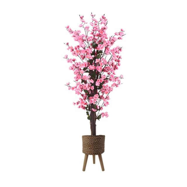 Pegdev 120cm Artificial Pink Blossom Tree Woven Effect Planter Indoor Use - image 1