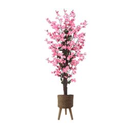Pegdev 120cm Artificial Pink Blossom Tree Woven Effect Planter Indoor Use - thumbnail 1