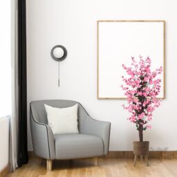 Pegdev 120cm Artificial Pink Blossom Tree Woven Effect Planter Indoor Use - thumbnail 3