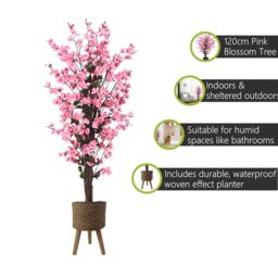 Pegdev 120cm Artificial Pink Blossom Tree Woven Effect Planter Indoor Use - thumbnail 2