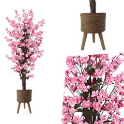 Pegdev 120cm Artificial Pink Blossom Tree Woven Effect Planter Indoor Use - thumbnail 5