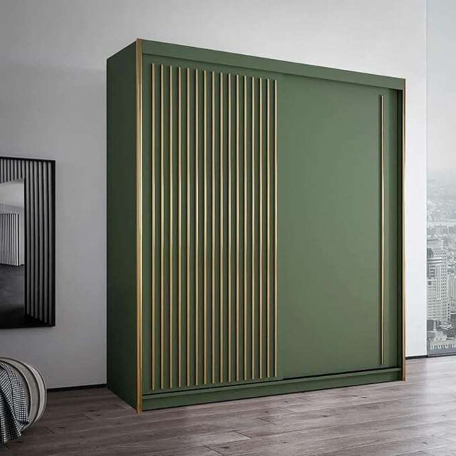 Sliding Wardrobes 4U Modern Sliding Wardrobe with LED Light W150cm x H217 x D62cm in Green - image 1