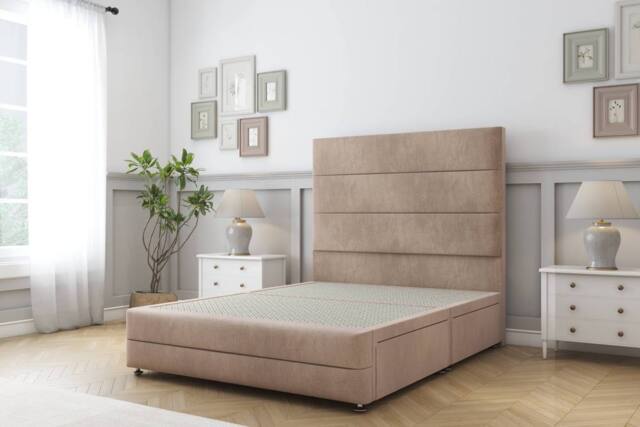 "Sloomy Monaco Naples Divan Bed Base 2 Drawers Right Side With 26"" Strutted Headboard & 12"" Matching Footboard in Light Brown - Size: Small Single" - image 1