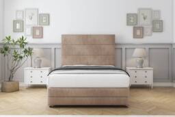 "Sloomy Monaco Naples Divan Bed Base 2 Drawers Right Side With 26"" Strutted Headboard & 12"" Matching Footboard in Light Brown - Size: Small Single" - thumbnail 2