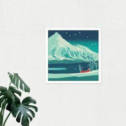 "Artery8 Wall Art Print The Red House Norway Fjords Winter Mountains Night Sky Stars Snow Hills Square Framed Picture 16X16 Inch - Size: W16"" x H16""" - thumbnail 2