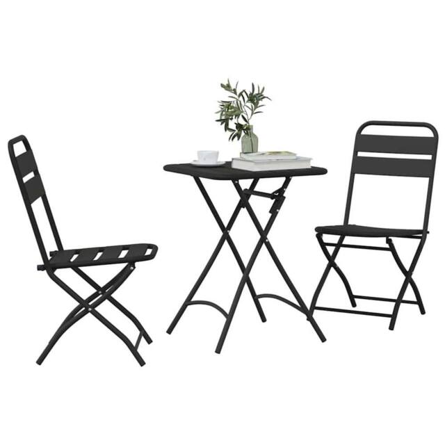 Berkfield Home Durable 3-Piece Folding Bistro Set in Anthracite Steel in Charcoal - image 1
