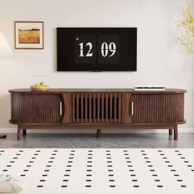 BTM Oval TV Stand with Sliding & Pull-Down Doors in Brown - image 1