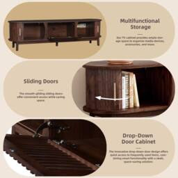 BTM Oval TV Stand with Sliding & Pull-Down Doors in Brown - thumbnail 6