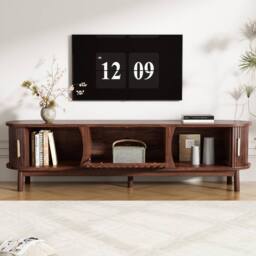 BTM Oval TV Stand with Sliding & Pull-Down Doors in Brown - thumbnail 2