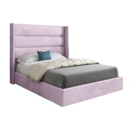KDMD Jacob Straight Winged Upholstered Soft Velvet Designer Bed Frame in Pink - Size: Small Single