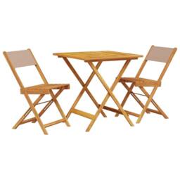 Berkfield Home Beautiful 3 Piece Bistro Set Taupe Fabric & Solid Wood - thumbnail 3