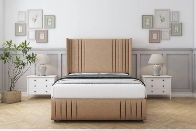 "Comfort Beds Elise Dumfries Divan Base No Drawers - 54"" Wingback-Footboard in Light Brown - Size: Small Single" - image 1