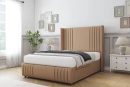 "Comfort Beds Elise Dumfries Divan Base No Drawers - 54"" Wingback-Footboard in Light Brown - Size: Small Single" - thumbnail 2