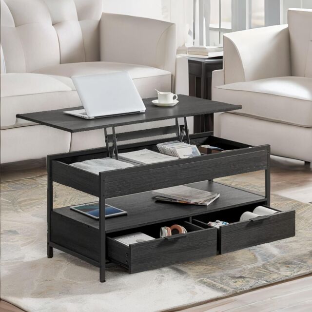 Pirlo Plush Industrial Lift Top Coffee Table With Drawers Rustic Brown - image 1
