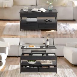 Pirlo Plush Industrial Lift Top Coffee Table With Drawers Rustic Brown - thumbnail 3
