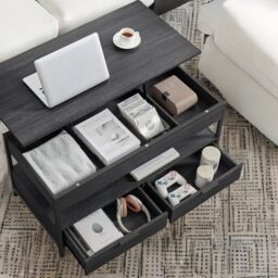 Pirlo Plush Industrial Lift Top Coffee Table With Drawers Rustic Brown - thumbnail 2