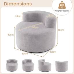 Costway Bean Bag Chair Floor Single Sofa Chair Round Boneless Reading Couch in Grey - thumbnail 2