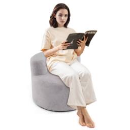 Costway Bean Bag Chair Floor Single Sofa Chair Round Boneless Reading Couch in Grey - thumbnail 3