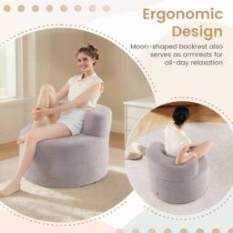 Costway Bean Bag Chair Floor Single Sofa Chair Round Boneless Reading Couch in Grey - thumbnail 8