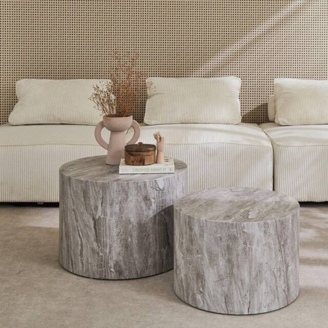 sweeek Pair of round marble-effect nesting coffee tables in Grey - image 1