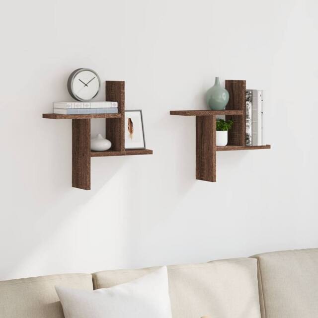 Berkfield Home Wall Shelves 2 pcs Brown Oak 38x12x38 cm Engineered Wood - Size: 38 x 12 x 38 cm - image 1