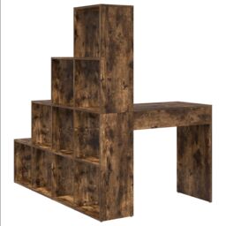 Berkfield Home Corner Desk with Shelf with Storage Smoked oak 101.5 x 149.5 x 149.5 cm in Brown - thumbnail 6
