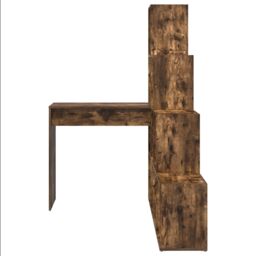 Berkfield Home Corner Desk with Shelf with Storage Smoked oak 101.5 x 149.5 x 149.5 cm in Brown - thumbnail 4