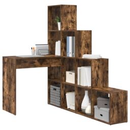 Berkfield Home Corner Desk with Shelf with Storage Smoked oak 101.5 x 149.5 x 149.5 cm in Brown - thumbnail 3
