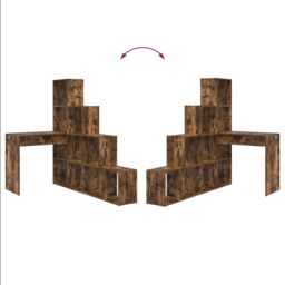 Berkfield Home Corner Desk with Shelf with Storage Smoked oak 101.5 x 149.5 x 149.5 cm in Brown - thumbnail 9