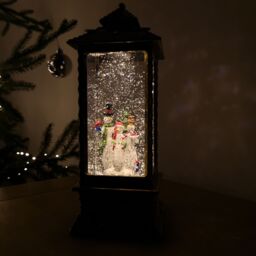 Samuel Alexander 27cm Dual Powered Light up Christmas Water Spinner Lantern with Snowman Scene in Bronze - thumbnail 2