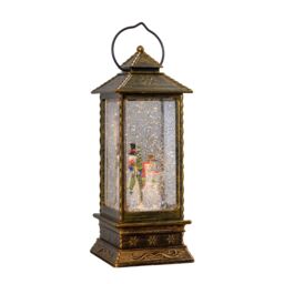 Samuel Alexander 27cm Dual Powered Light up Christmas Water Spinner Lantern with Snowman Scene in Bronze - thumbnail 8