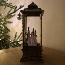 Samuel Alexander 27cm Dual Powered Light up Christmas Water Spinner Lantern with Snowman Scene in Bronze - thumbnail 3