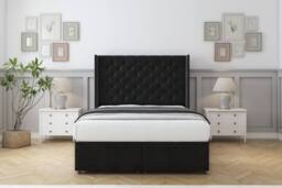 "Sloomy Dior Plush Ottoman Bed Base-54"" Wingback Headboard in Black - Size: Small Single" - thumbnail 1