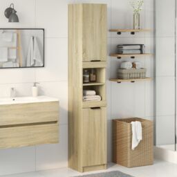 Berkfield Home Bathroom Cabinet Sonoma Oak 32x34x188.5 cm Engineered Wood in Brown - thumbnail 1