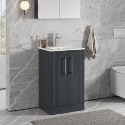 Balterley Vanity Unit w/ Basin Floor Standing, Soft Close 2 Door w/ Rectangular Sink, Bathroom Vanity Units w/ Basin, Partial Fluted Sink Cabinet - thumbnail 4
