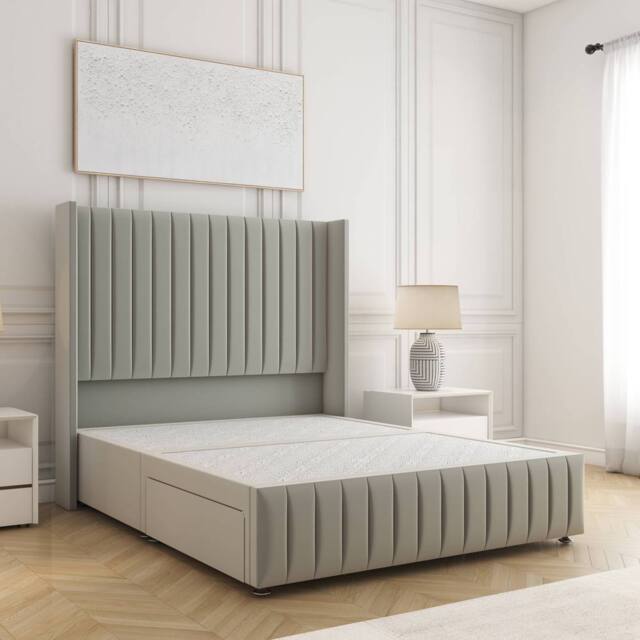 "BSSPOKE Luna Plush Velvet Divan Bed 54"" Headboard & No Mattress No Drawers in Silver - Size: Small Double" - image 1