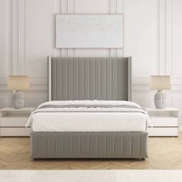 "BSSPOKE Luna Plush Velvet Divan Bed 54"" Headboard & No Mattress No Drawers in Silver - Size: Small Double" - thumbnail 3