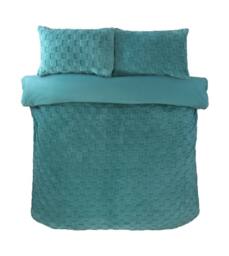 Rapport Home Luxury Check Teddy Polyester Fleece Duvet Cover Set with Pillowcase in Duck Egg Blue - Size: Double - thumbnail 3