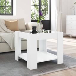 Berkfield Home Coffee Table with LED White 53x53x45 cm Engineered Wood - Size: 53 x 53 x 45 cm - thumbnail 4