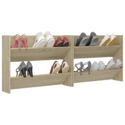 Berkfield Home Wall Shoe Cabinets 2 pcs Sonoma Oak 80x18x60cm Engineered Wood in Brown - Size: 80 x 18 x 60 cm - thumbnail 4