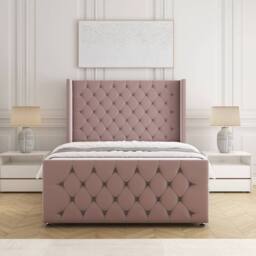 "BSSPOKE Florida Divan Bed Velvet 54""Headboard & 20""Footboard 2Drawers Mattress in Pink - Size: King" - thumbnail 2