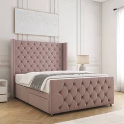 "BSSPOKE Florida Divan Bed Velvet 54""Headboard & 20""Footboard 2Drawers Mattress in Pink - Size: King" - thumbnail 3
