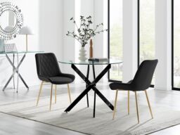 FurnitureboxUK Novara 100cm Round Black Leg Dining Table & 2 Pesaro Gold Leg Chairs - thumbnail 1