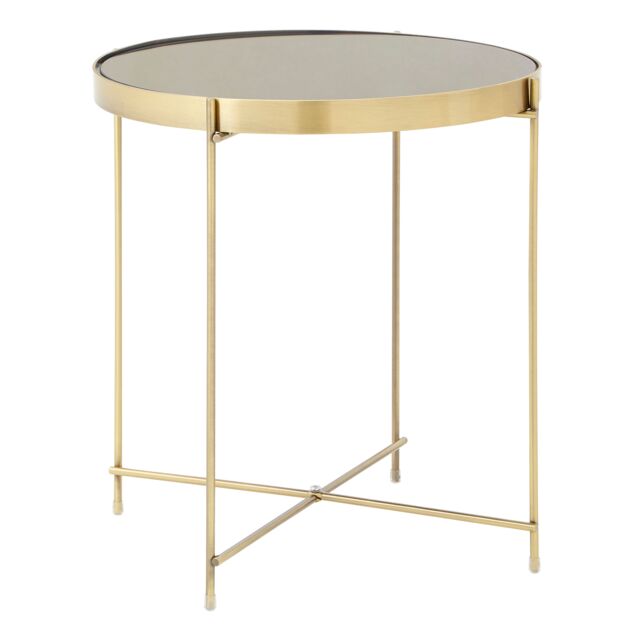 Orsina Black Mirror Low Side Table, Contemporary Brushed Bronze Accent Table, Low Glass Side Table With Metal Legs in Gold - image 1