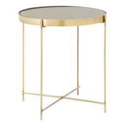 Orsina Black Mirror Low Side Table, Contemporary Brushed Bronze Accent Table, Low Glass Side Table With Metal Legs in Gold